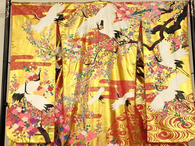 平和屋本店●本手描友禅作家 秋山章 色打掛 和装 婚礼 結婚式 花嫁 神社挙式 飛鶴枝梅光琳水 金彩 逸品 AABK8398fw