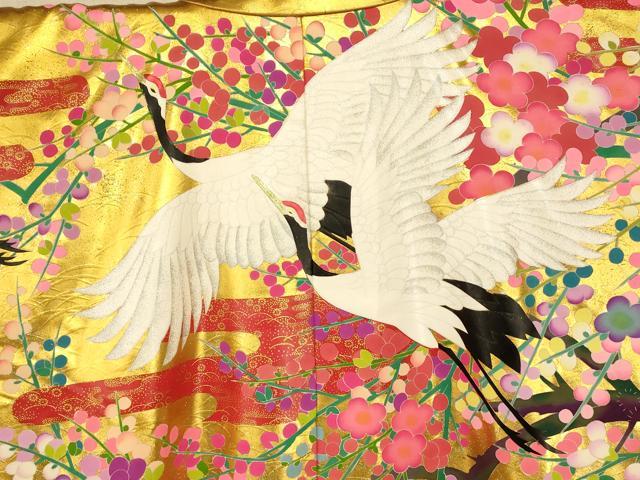 平和屋本店●本手描友禅作家 秋山章 色打掛 和装 婚礼 結婚式 花嫁 神社挙式 飛鶴枝梅光琳水 金彩 逸品 AABK8398fw