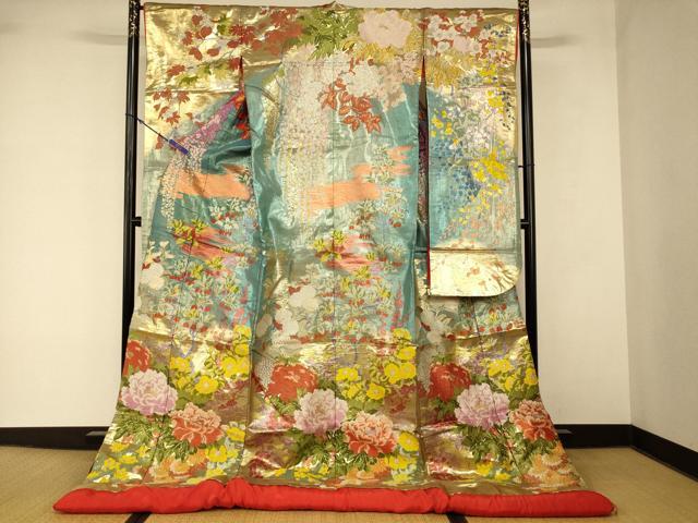 平和屋本店●色打掛 和装 婚礼 結婚式 花嫁 神社挙式 唐織 四季百花流水文 牡丹 金銀糸 逸品 AABK8404fw