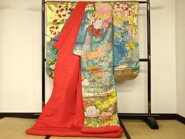 平和屋本店●色打掛 和装 婚礼 結婚式 花嫁 神社挙式 唐織 四季百花流水文 牡丹 金銀糸 逸品 AABK8404fw