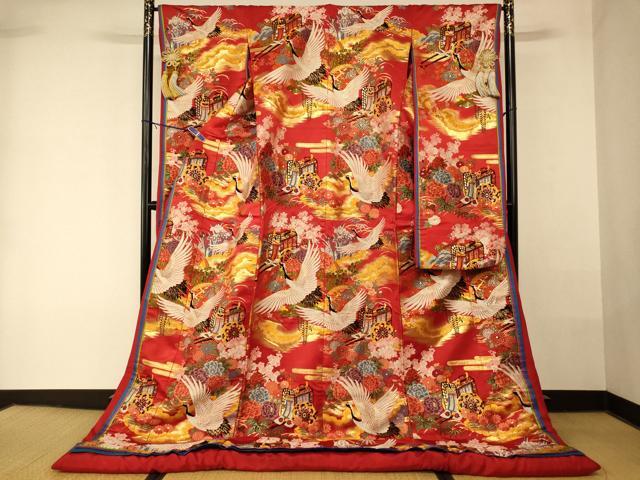 平和屋本店●色打掛 和装 婚礼 結婚式 花嫁 神社挙式 唐織 飛鶴御所車松竹梅文 金銀糸 逸品 AABK8408fw