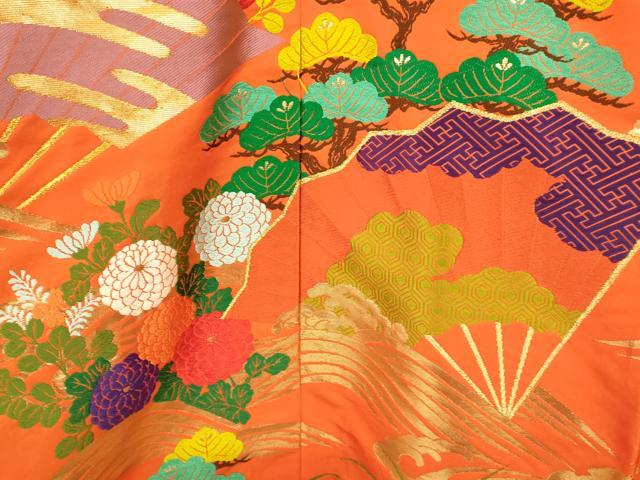 平和屋本店●色打掛 和装 婚礼 結婚式 花嫁 神社挙式 唐織 扇子草花松文 金糸 逸品 AABK8409fw