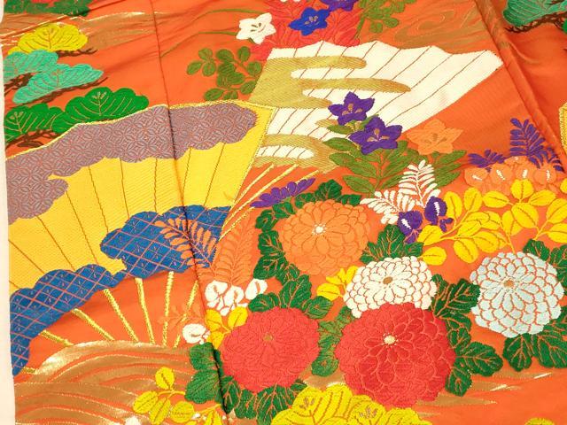 平和屋本店●色打掛 和装 婚礼 結婚式 花嫁 神社挙式 唐織 扇子草花松文 金糸 逸品 AABK8409fw