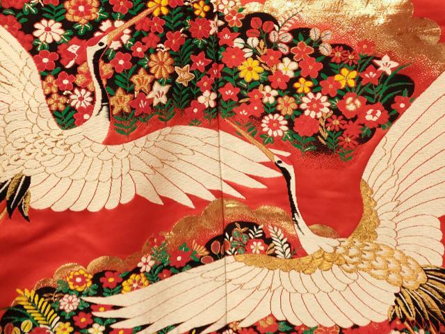 平和屋本店●色打掛 和装 婚礼 結婚式 花嫁 神社挙式 唐織 飛鶴草花雲取り文 金銀糸 逸品 AABK8410fw