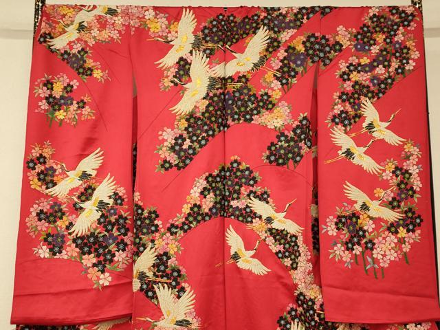 平和屋本店●中国三大刺繍 相良刺繍 手刺繍 色打掛 仮絵羽 和装 婚礼 結婚式 花嫁 神社挙式 駒刺繍 飛鶴草花文 金糸 逸品 AABK8412fw