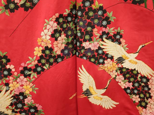 平和屋本店●中国三大刺繍 相良刺繍 手刺繍 色打掛 仮絵羽 和装 婚礼 結婚式 花嫁 神社挙式 駒刺繍 飛鶴草花文 金糸 逸品 AABK8412fw