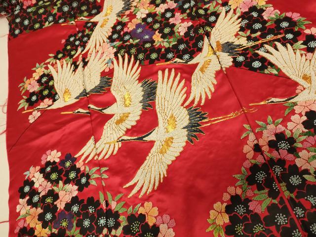 平和屋本店●中国三大刺繍 相良刺繍 手刺繍 色打掛 仮絵羽 和装 婚礼 結婚式 花嫁 神社挙式 駒刺繍 飛鶴草花文 金糸 逸品 AABK8412fw