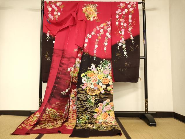 平和屋本店●中国三大刺繍 相良刺繍 お引きずり・お引き摺り・引き振袖 仮絵羽 和装 結婚式 舞妓 芸妓 芸者 衣装 駒刺繍 逸品 AABK8418fw