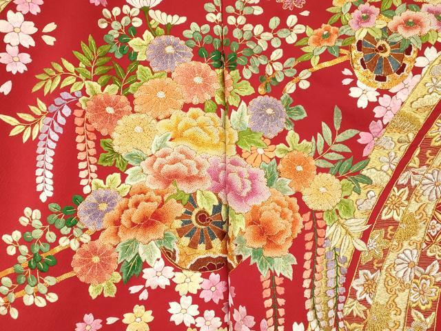 平和屋本店●中国三大刺繍 相良刺繍 手刺繍 色打掛 仮絵羽 和装 婚礼 結婚式 花嫁 神社挙式 駒刺繍 花車吉祥束ね熨斗文 金銀糸 AABK8420fw