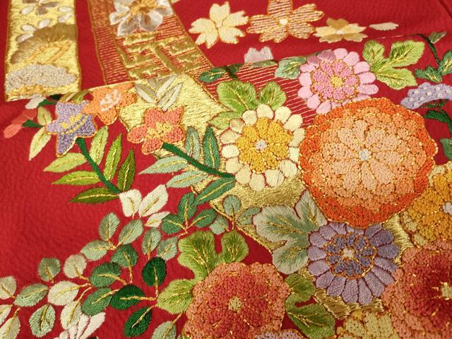 平和屋本店●中国三大刺繍 相良刺繍 手刺繍 色打掛 仮絵羽 和装 婚礼 結婚式 花嫁 神社挙式 駒刺繍 花車吉祥束ね熨斗文 金銀糸 AABK8420fw