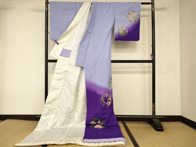 平和屋本店●お引きずり・お引き摺り 訪問着 和装 舞台 舞妓 芸妓 芸者 衣装 四季花丸文 笹竹 暈し染め 金彩 逸品 AABK8428fw