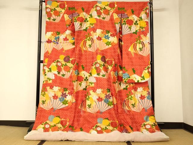 平和屋本店●色打掛 和装 婚礼 結婚式 花嫁 神社挙式 唐織 扇子四季 草花文 金銀糸 逸品 AABK8431fw