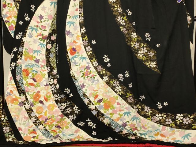 平和屋本店●お引きずり・お引き摺り・引き振袖 和装 結婚式 舞妓 芸妓 芸者 駒刺繍 松竹梅熨斗吉祥文 黒地 金糸 金彩 逸品 AABK8439fw