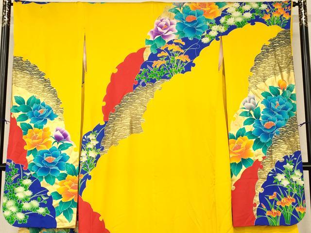 平和屋本店●本手描友禅作家 秋山章 お引きずり・お引き摺り・引き振袖 和装 結婚式 舞妓 芸妓 芸者 衣装 草花雪輪文 金彩 逸品 AABK8446fw
