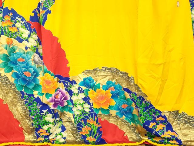 平和屋本店●本手描友禅作家 秋山章 お引きずり・お引き摺り・引き振袖 和装 結婚式 舞妓 芸妓 芸者 衣装 草花雪輪文 金彩 逸品 AABK8446fw