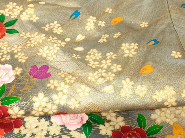 平和屋本店●お引きずり・お引き摺り・引き振袖 和装 結婚式 舞妓 芸妓 芸者 衣装 孔雀羽草花文 暈し染め 金彩 逸品 AABK8447fw