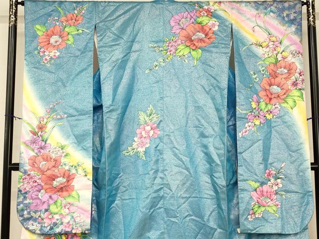 平和屋本店●お引きずり・お引き摺り・引き振袖 和装 結婚式 舞妓 芸妓 芸者 衣装 草花舞蝶文 暈し染め 銀彩 銀通し地 逸品 AABK8448fw