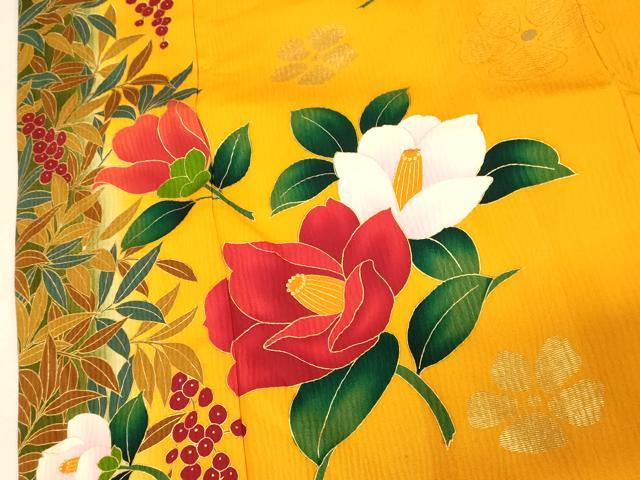 平和屋本店●お引きずり・お引き摺り・引き振袖 和装 結婚式 舞妓 芸妓 芸者 衣装 手描き 草花文 椿 金彩 逸品 AABK8449fw