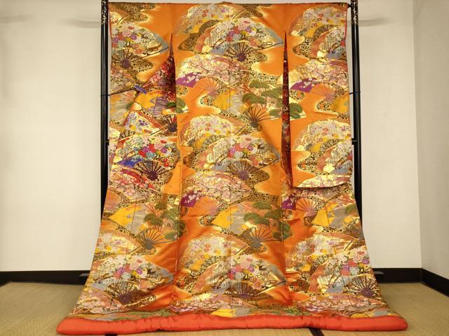 平和屋本店●色打掛 和装 婚礼 結婚式 花嫁 神社挙式 唐織 扇子花車松竹梅文 金糸 逸品 AABK8450fw