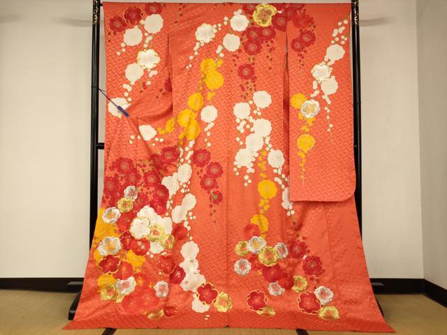 平和屋本店●お引きずり・お引き摺り・引き振袖 和装 結婚式 舞妓 芸妓 芸者 衣装 手描き 駒刺繍 枝垂れ梅文 金彩 金銀糸 逸品 AABK8456fw