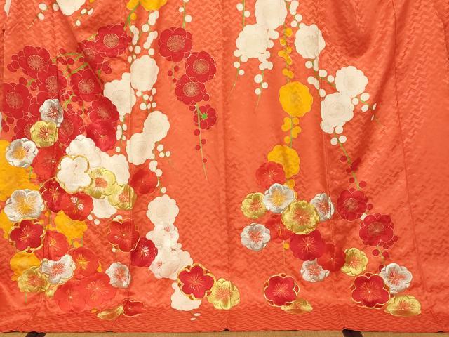 平和屋本店●お引きずり・お引き摺り・引き振袖 和装 結婚式 舞妓 芸妓 芸者 衣装 手描き 駒刺繍 枝垂れ梅文 金彩 金銀糸 逸品 AABK8456fw