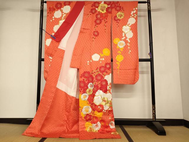 平和屋本店●お引きずり・お引き摺り・引き振袖 和装 結婚式 舞妓 芸妓 芸者 衣装 手描き 駒刺繍 枝垂れ梅文 金彩 金銀糸 逸品 AABK8456fw