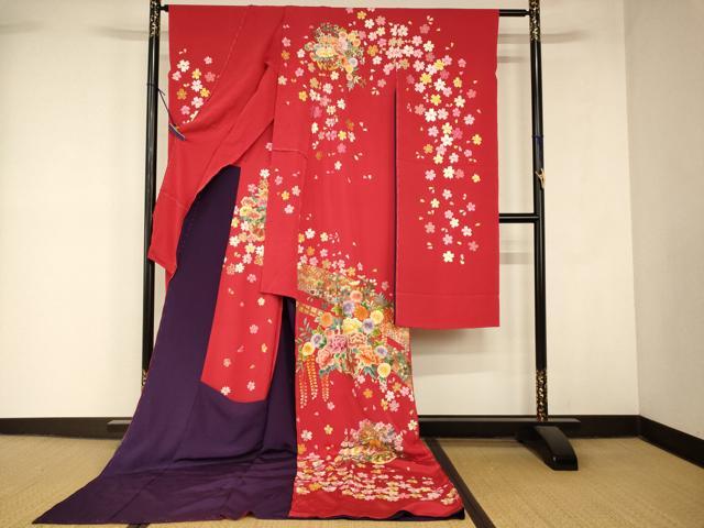 平和屋本店●中国三大刺繍 相良刺繍 お引きずり・お引き摺り・引き振袖 仮絵羽 和装 結婚式 舞妓 芸妓 芸者 衣装 金銀糸 逸品 AABK8457fw