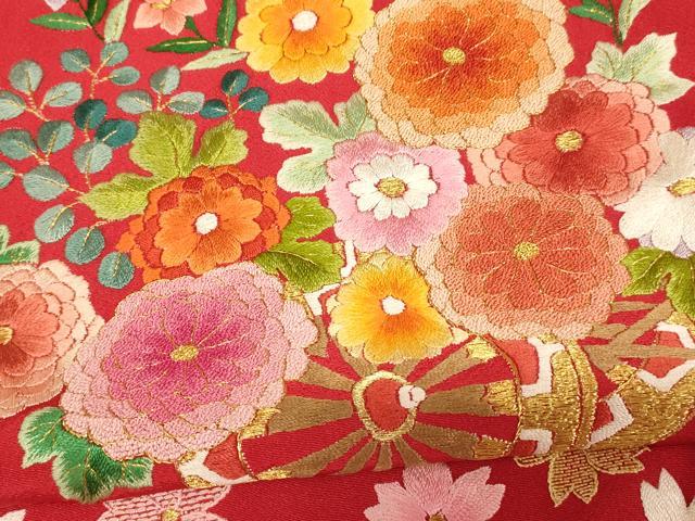 平和屋本店●中国三大刺繍 相良刺繍 お引きずり・お引き摺り・引き振袖 仮絵羽 和装 結婚式 舞妓 芸妓 芸者 衣装 金銀糸 逸品 AABK8457fw