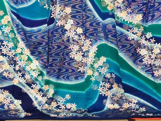 平和屋本店●お引きずり・お引き摺り・引き振袖 和装 結婚式 舞妓 芸妓 芸者 衣装 舞花流水文 暈し染め 金銀彩 逸品 AABK8467fw