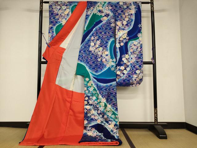 平和屋本店●お引きずり・お引き摺り・引き振袖 和装 結婚式 舞妓 芸妓 芸者 衣装 舞花流水文 暈し染め 金銀彩 逸品 AABK8467fw