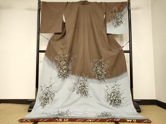 平和屋本店●お引きずり・お引き摺り 訪問着 和装 舞台 舞妓 芸妓 芸者 衣装 草葉文 暈し染め 金彩 逸品 AABK8478fw