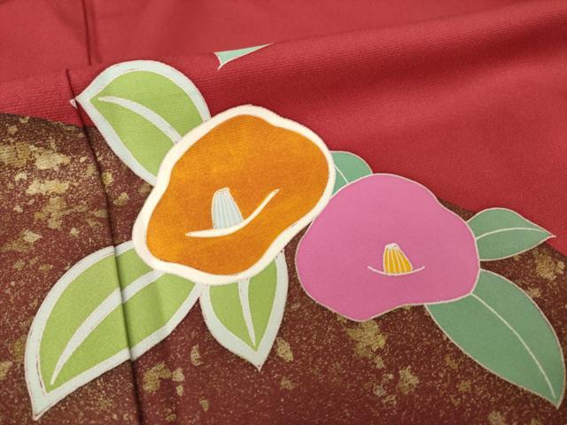 平和屋着物●豪華振袖 椿 金彩 正絹 逸品 AABK8491ck