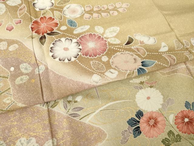 平和屋着物●訪問着 辻が花 草花文 金彩 正絹 逸品 AABK8507ck