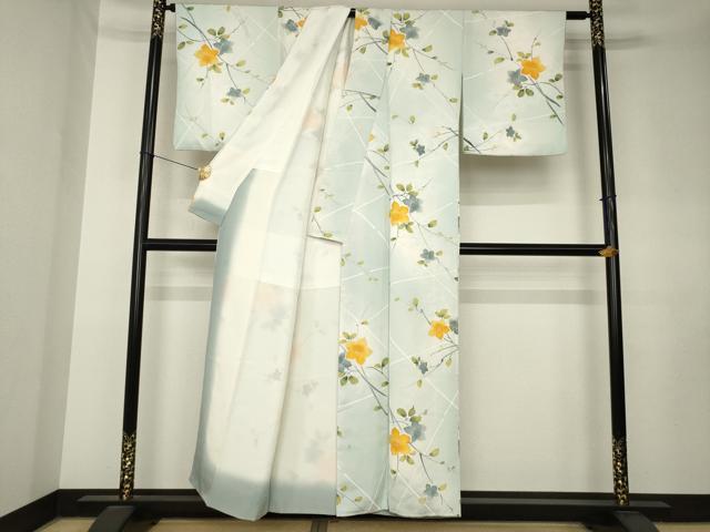 平和屋着物●上質な小紋 手描き 地紋起こし 枝花文 正絹 逸品 AABK8508ck