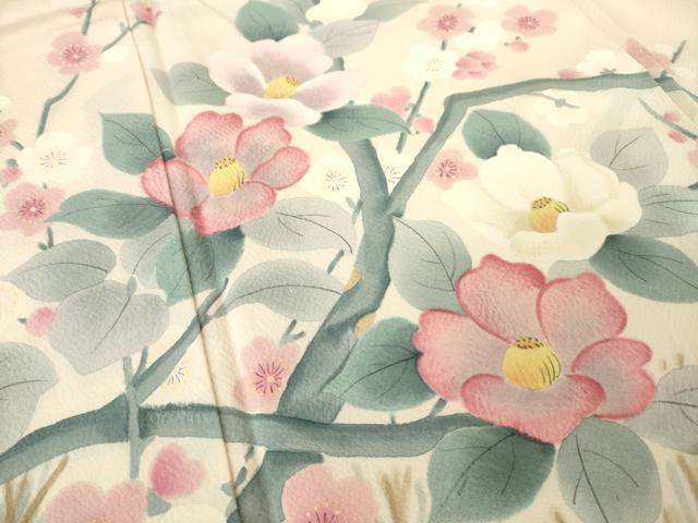 平和屋着物●訪問着 作家物 手描き 枝花文 正絹 逸品 AABK8517ck