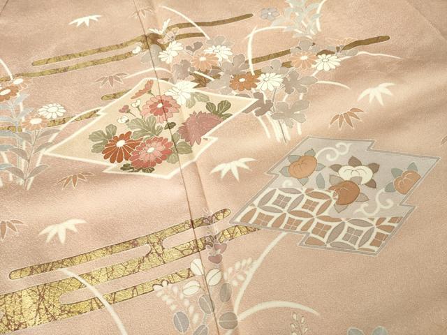 平和屋着物●訪問着 松皮菱花文 金彩 正絹 逸品 AABK8518ck