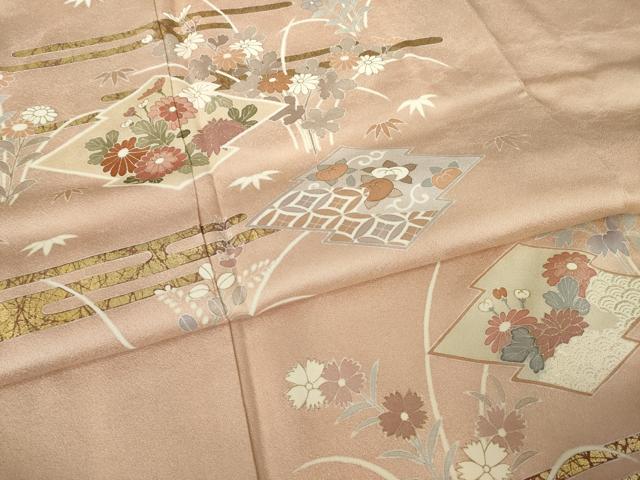平和屋着物●訪問着 松皮菱花文 金彩 正絹 逸品 AABK8518ck