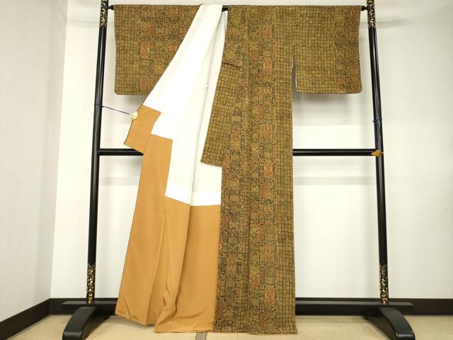 平和屋着物●上質な小紋 更紗花文 正絹 逸品 AABK8526ck