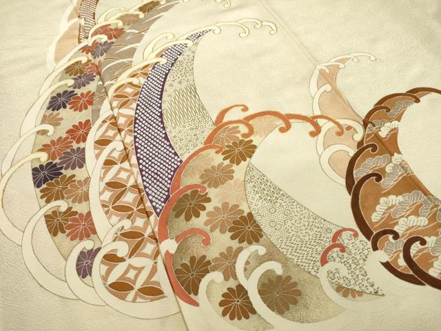 平和屋着物●訪問着 駒刺繍 立波花文 金彩 正絹 逸品 AABK8527ck
