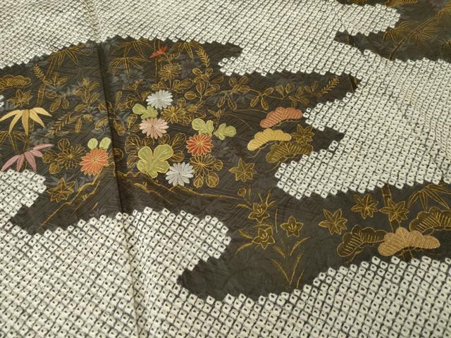平和屋着物●本疋田絞り 訪問着 駒刺繍 流水吉祥花文 金彩 正絹 逸品 AABK8535ck