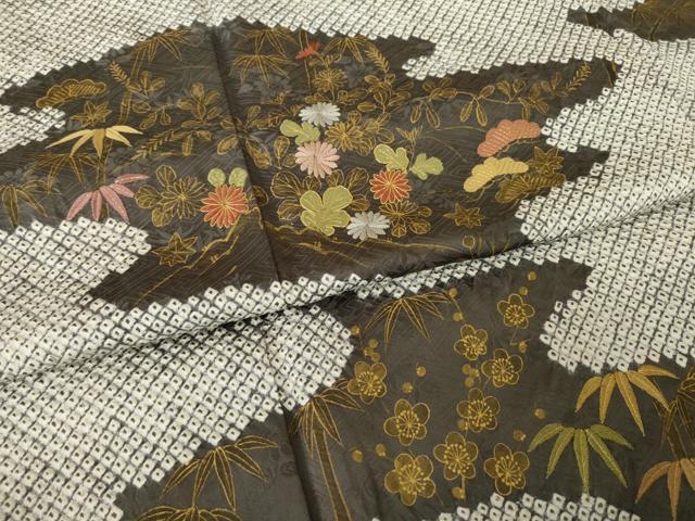平和屋着物●本疋田絞り 訪問着 駒刺繍 流水吉祥花文 金彩 正絹 逸品 AABK8535ck