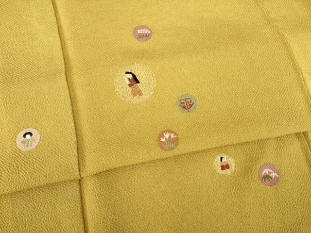 平和屋着物●訪問着 総刺繍 女人丸文 金糸 鬼しぼ縮緬 正絹 逸品 AABK8536ck