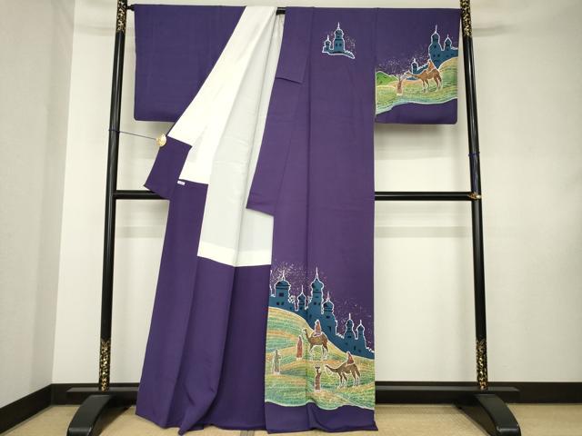 平和屋着物●染色作家 林川信夫 訪問着 アラビア人物風景文 ろうけつ染 正絹 逸品 AABK8537ck