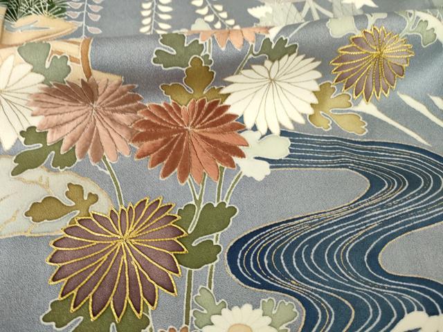平和屋着物●訪問着 駒刺繍 流水風景花文 金彩 正絹 逸品 AABK8538ck