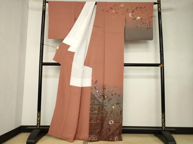 平和屋着物●訪問着 総刺繍 奏斗刺繍 更紗花文 暈し染め 正絹 逸品 AABK8541ck