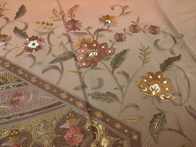 平和屋着物●訪問着 総刺繍 奏斗刺繍 更紗花文 暈し染め 正絹 逸品 AABK8541ck