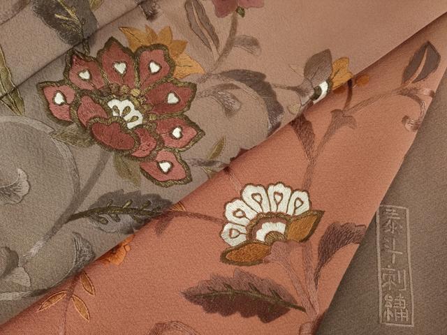 平和屋着物●訪問着 総刺繍 奏斗刺繍 更紗花文 暈し染め 正絹 逸品 AABK8541ck