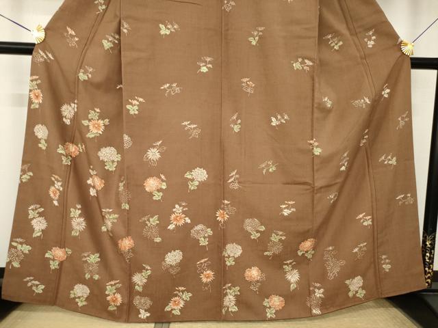 平和屋着物●訪問着 紬地 草花文 ろうけつ染 正絹 逸品 AABK8543ck