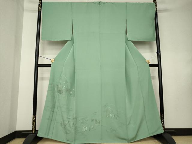 平和屋着物●中国三大刺繍 スワトウ刺繍 汕頭刺繍 総刺繍 訪問着 渡り橋人物風景文 正絹 逸品 AABK8553ck