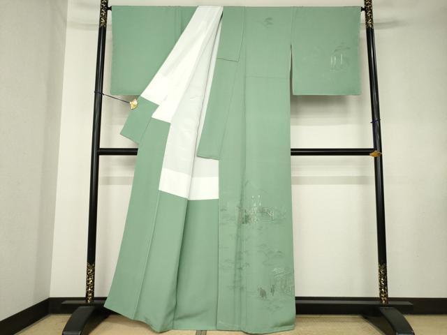 平和屋着物●中国三大刺繍 スワトウ刺繍 汕頭刺繍 総刺繍 訪問着 渡り橋人物風景文 正絹 逸品 AABK8553ck